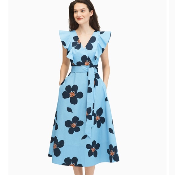 kate spade Dresses & Skirts - Blue Grand Flora Poplin Midi Dress